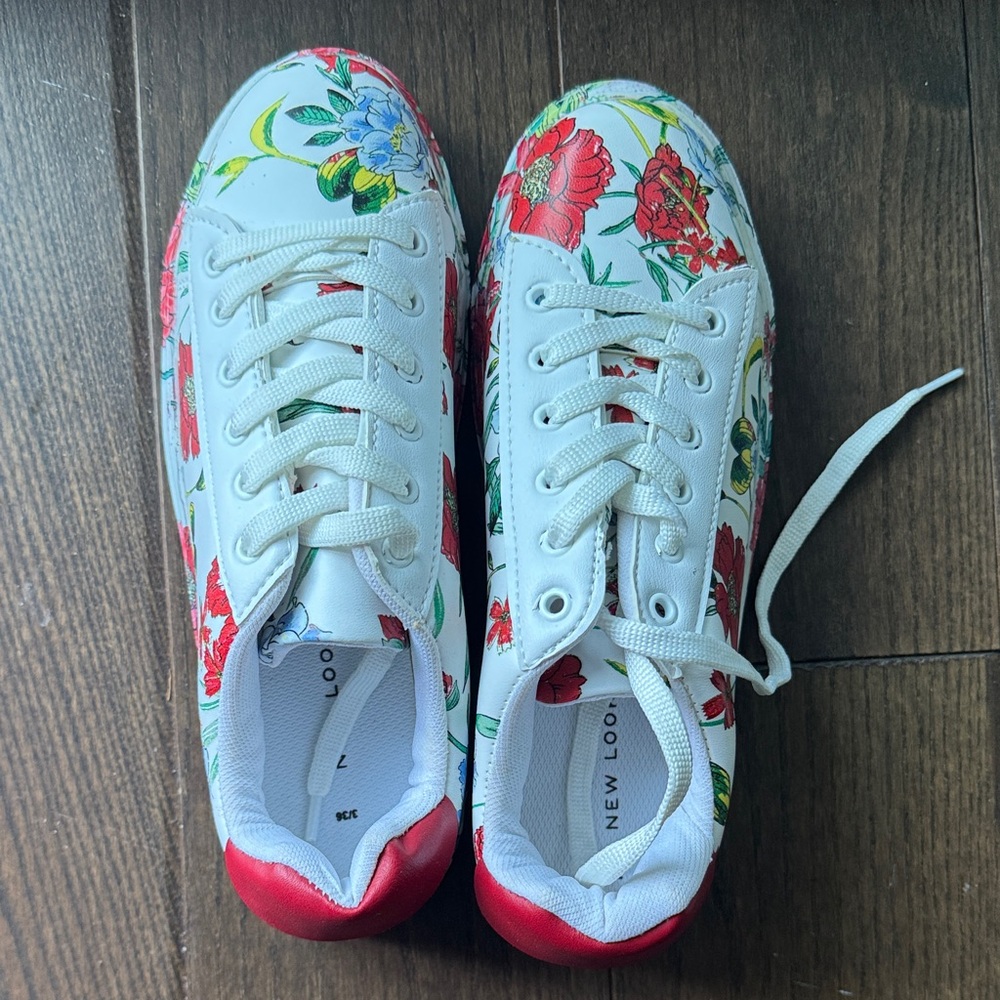 New Look Floral Sneakers with Red and Green, size 36 or US 6